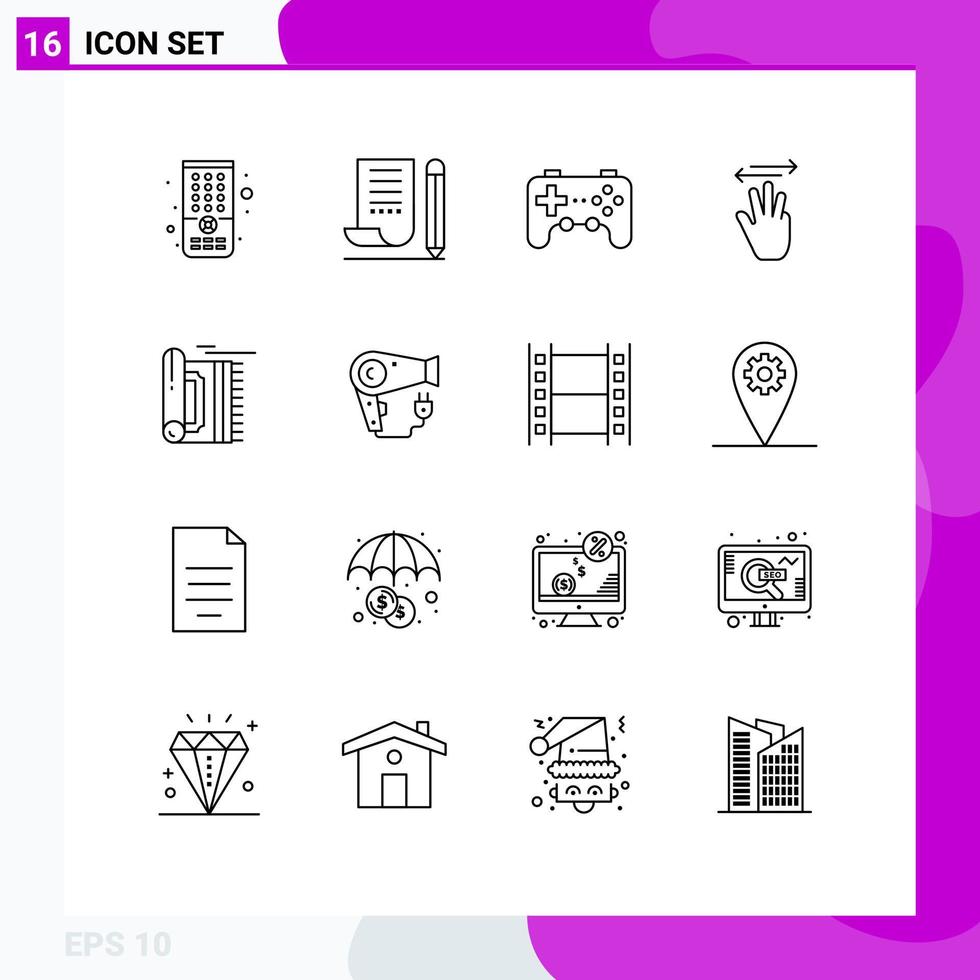 Editable Vector Line Pack of 16 Simple Outlines of carpet left controller up hand Editable Vector Design Elements