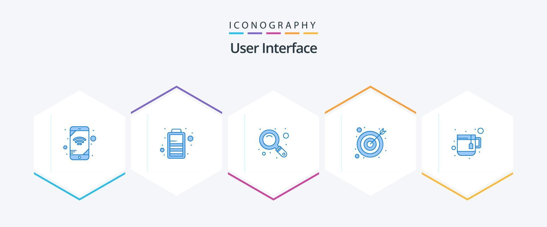 Interfaz de usuario Paquete de 25 íconos azules que incluye . . zoom. té. taza vector