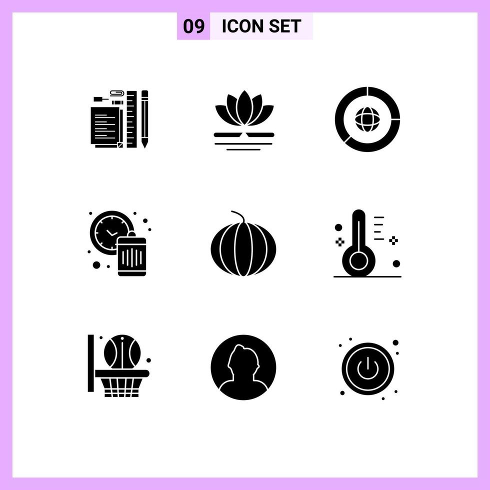 9 User Interface Solid Glyph Pack of modern Signs and Symbols of fruit time chinese management marketing Editable Vector Design Elements
