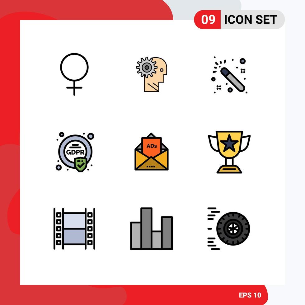 Pack of 9 Modern Filledline Flat Colors Signs and Symbols for Web Print Media such as ad eu personal compliance wizards Editable Vector Design Elements