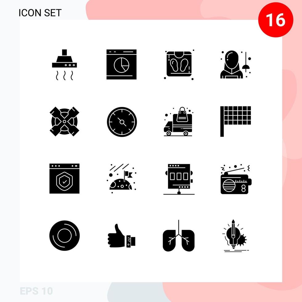 Universal Icon Symbols Group of 16 Modern Solid Glyphs of tools man statistics fencing fencing Editable Vector Design Elements