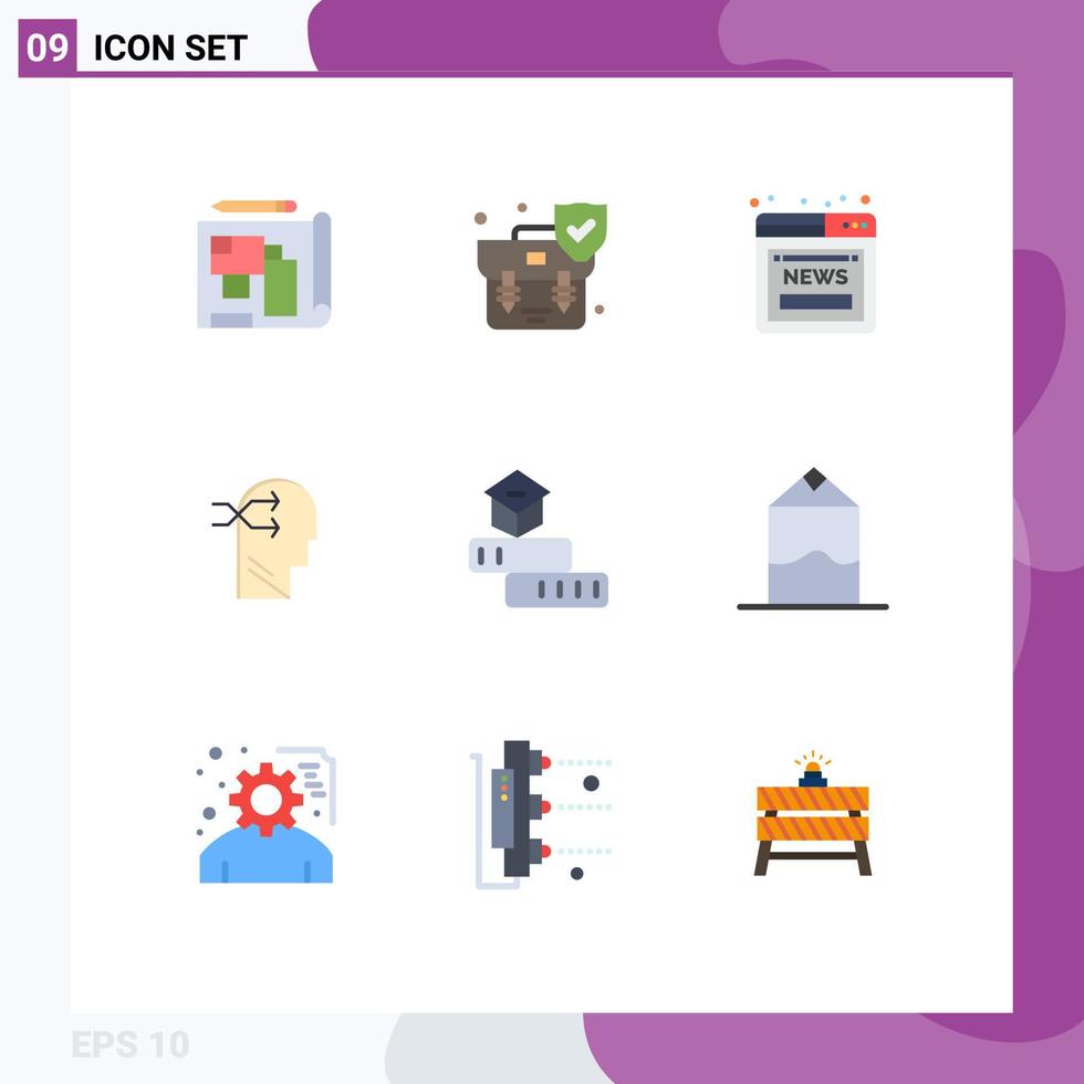 Pack of 9 creative Flat Colors of knowledge thinking article brian mental chang Editable Vector Design Elements