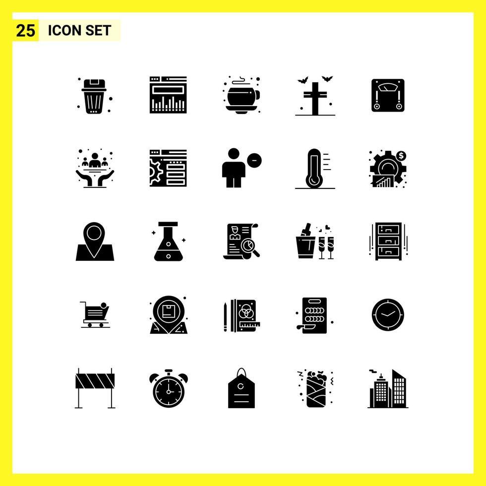 Pictogram Set of 25 Simple Solid Glyphs of weighing machine coffee yard grave Editable Vector Design Elements