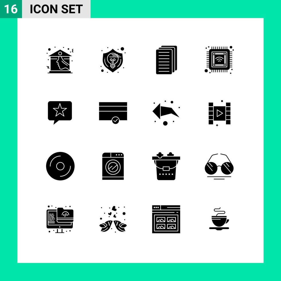 Solid Glyph Pack of 16 Universal Symbols of favorite smart thinking future chip Editable Vector Design Elements