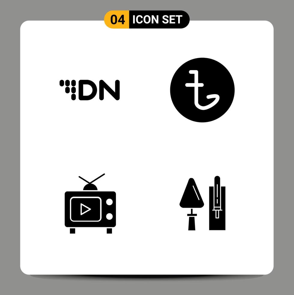 Universal Icon Symbols Group of 4 Modern Solid Glyphs of digital note television crypto currency money video Editable Vector Design Elements