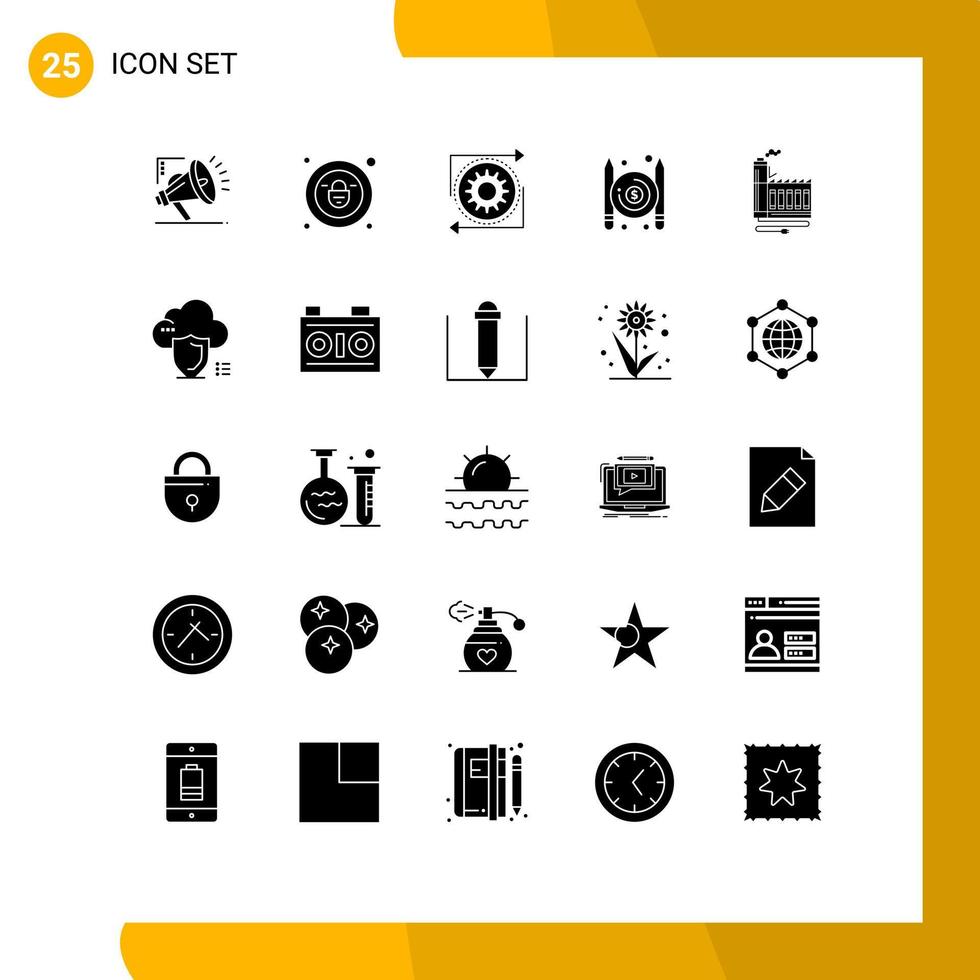Solid Glyph Pack of 25 Universal Symbols of resource writer gear pay articles Editable Vector Design Elements