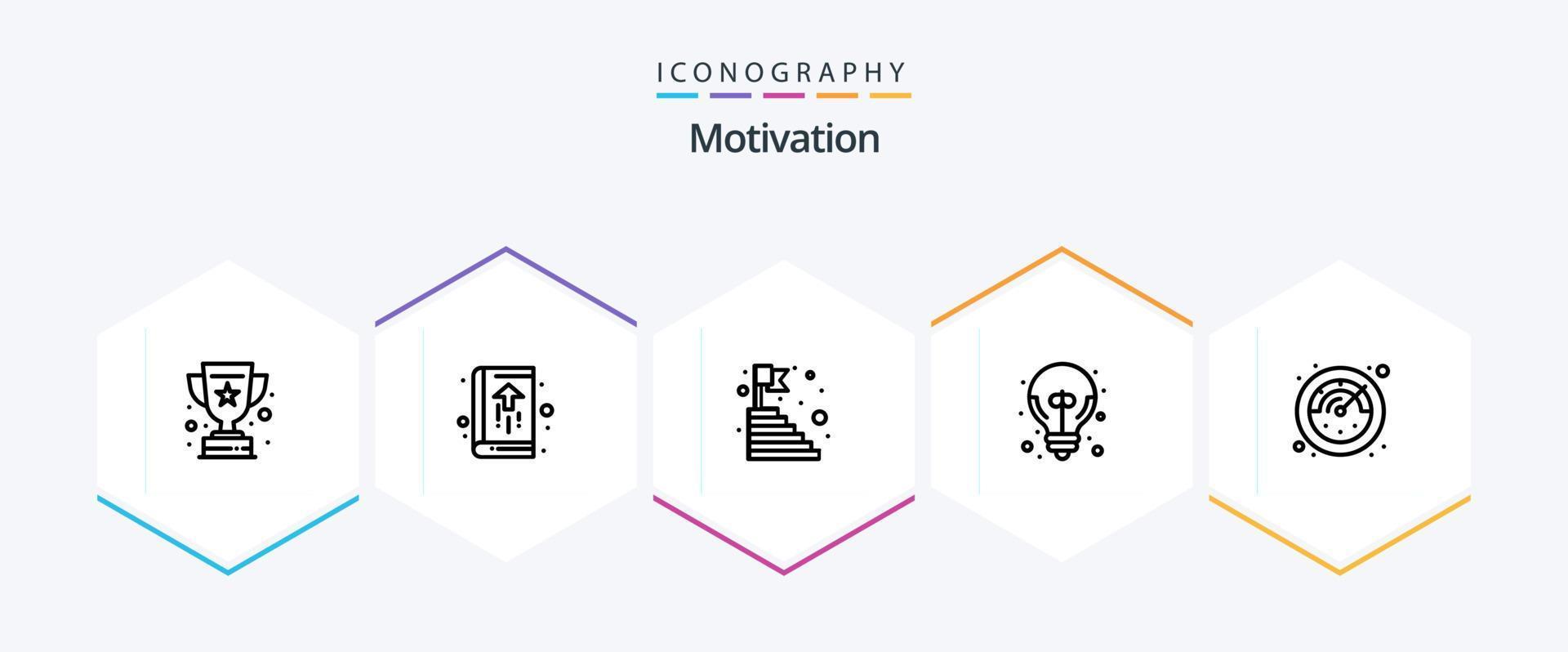 Motivation 25 Line icon pack including great idea. excellent idea. notebook. big idea. steps vector