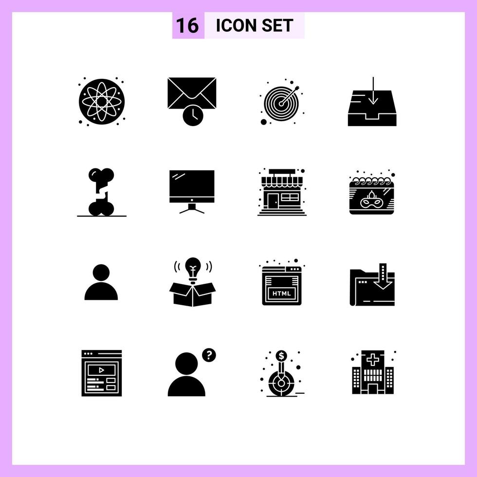 Editable Vector Line Pack of 16 Simple Solid Glyphs of computer doctor target broken receive Editable Vector Design Elements