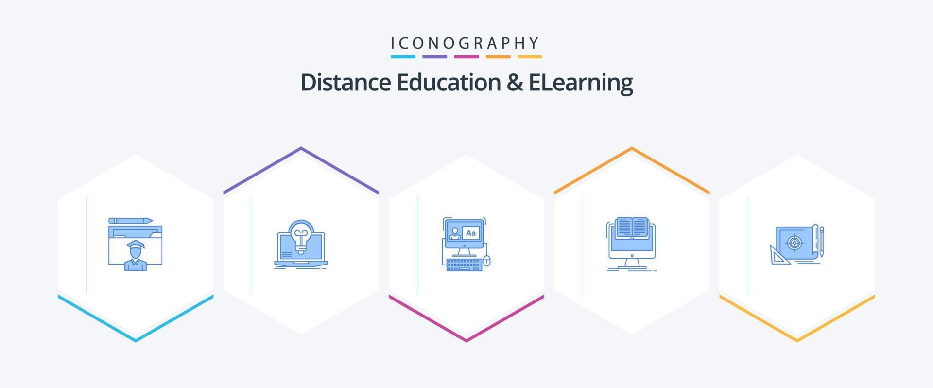 Distance Education And Elearning 25 Blue icon pack including cv. file. screen. document. software vector