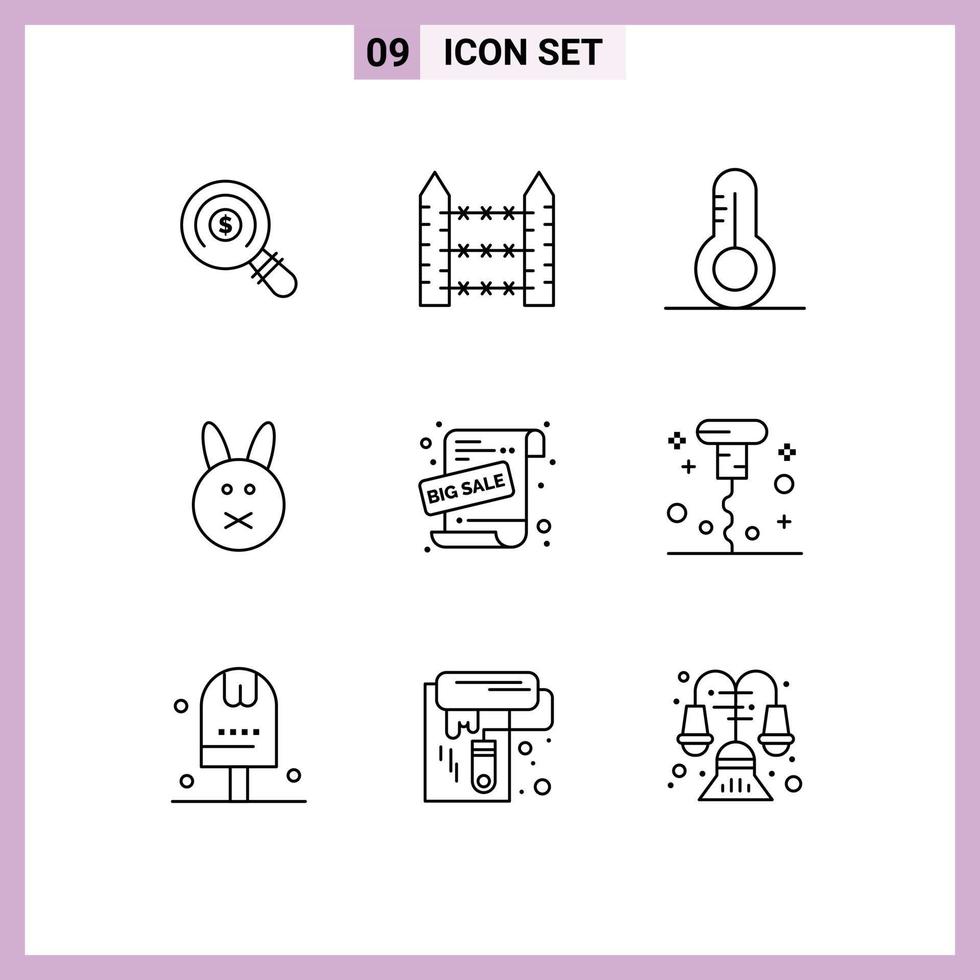 Outline Pack of 9 Universal Symbols of sale advertisement big sale wire rabbit bynny Editable Vector Design Elements