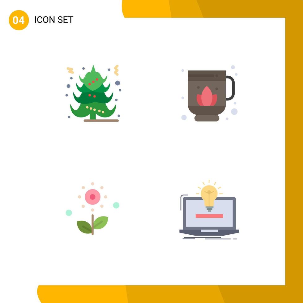 conjunto de 4 iconos planos vectoriales en la cuadrícula para elementos de diseño vectorial editables de la solución floral jag de primavera navideña vector