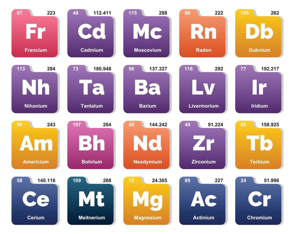 20 Preiodic table of the elements Icon Pack Design vector