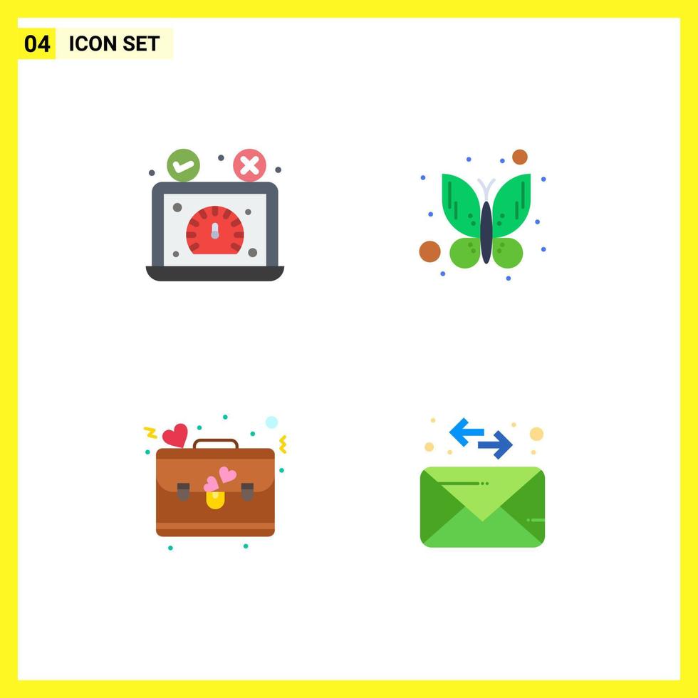 4 Flat Icon concept for Websites Mobile and Apps speed test briefcase speedometer bug love Editable Vector Design Elements
