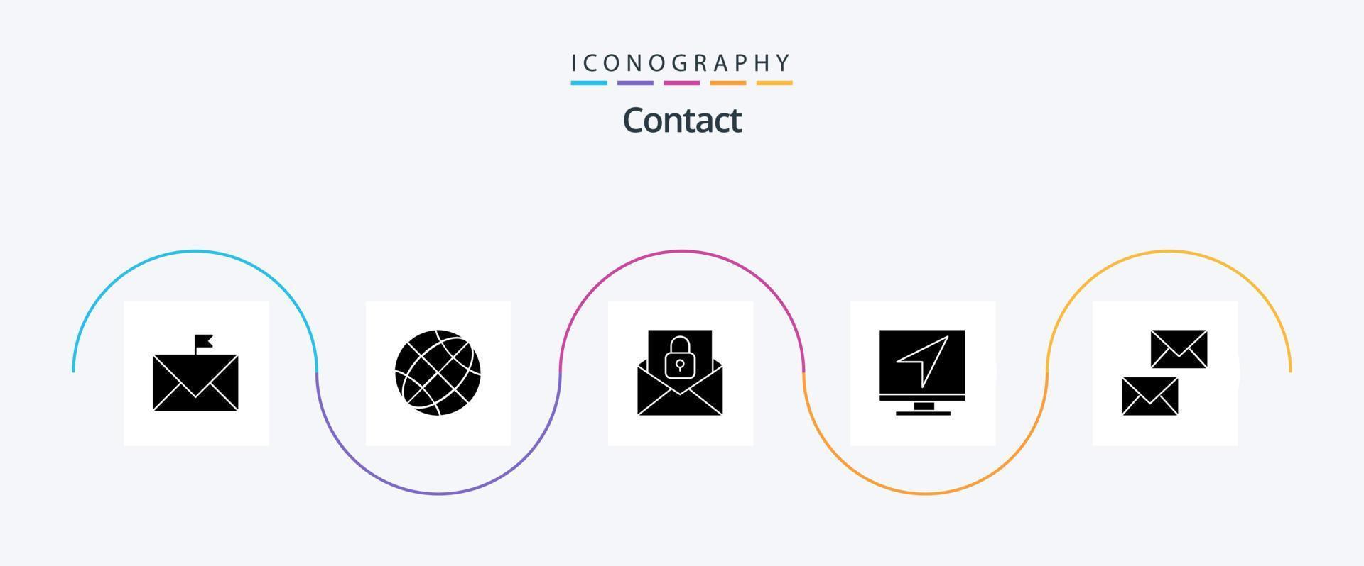 paquete de iconos de glifo 5 de contacto que incluye mensaje. computadora. tierra. comunicación. sobre vector