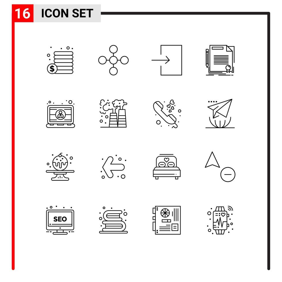 Editable Vector Line Pack of 16 Simple Outlines of engineer computer enter paper deal Editable Vector Design Elements