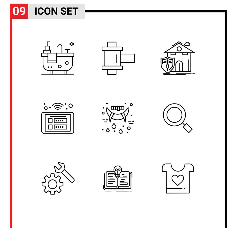 Group of 9 Modern Outlines Set for holidays wifi house smart control Editable Vector Design Elements