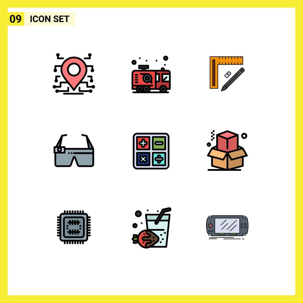 9 Universal Filledline Flat Colors Set for Web and Mobile Applications smart glasses fireman device repair Editable Vector Design Elements