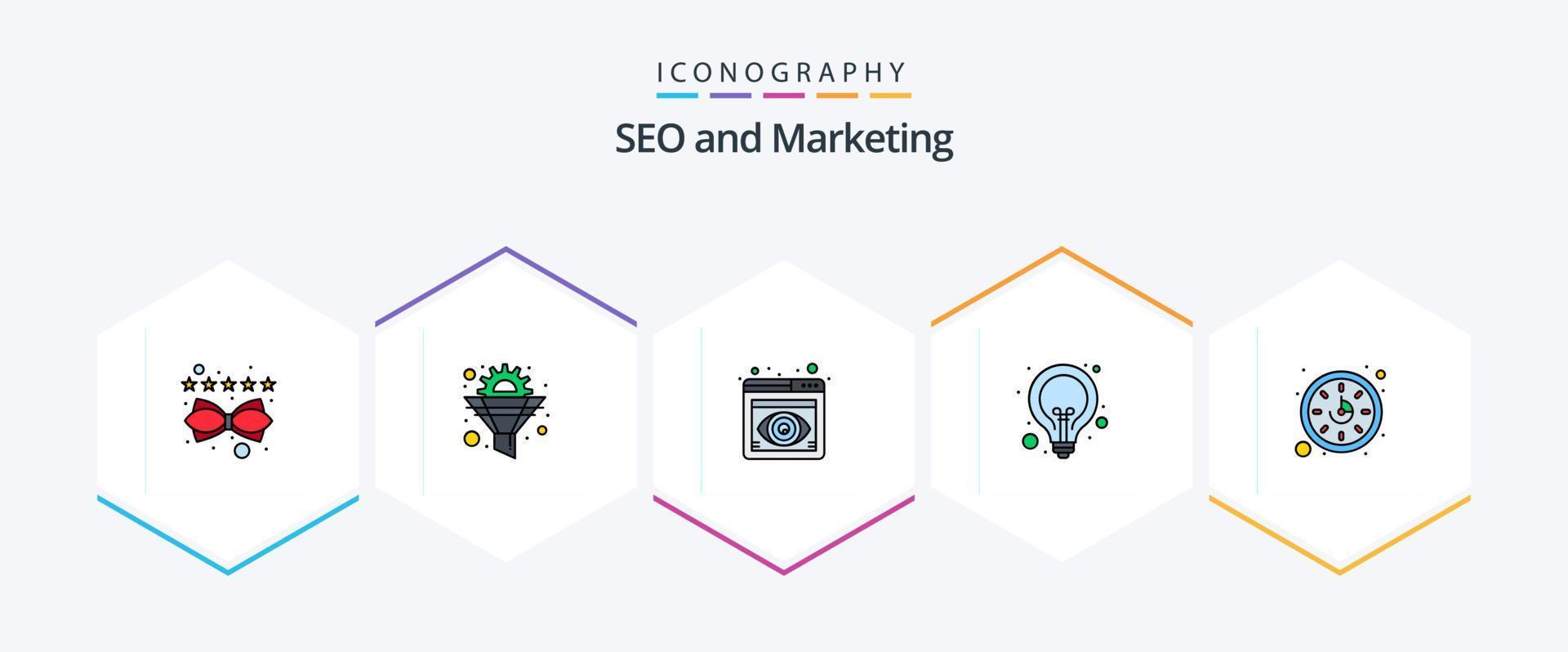 Seo 25 FilledLine icon pack including web. lamp. optimization. idea. browser vector