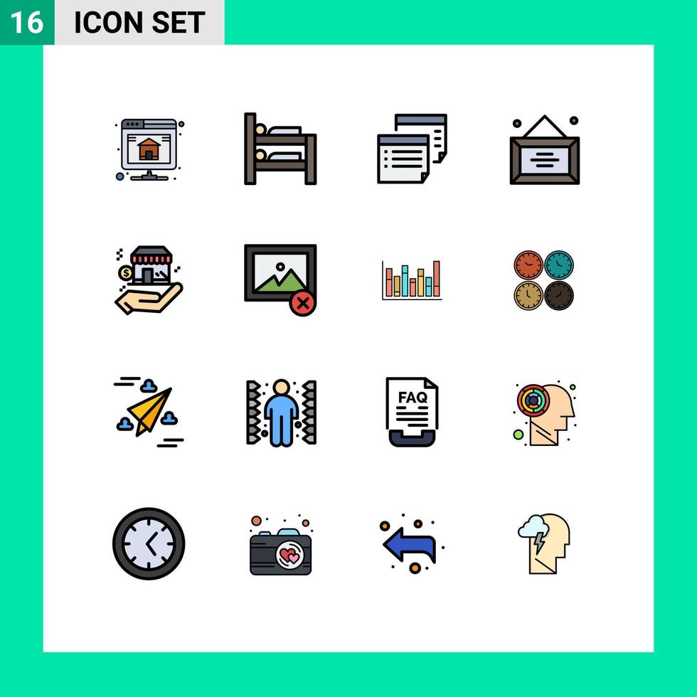 Group of 16 Flat Color Filled Lines Signs and Symbols for safe office notes diploma business Editable Creative Vector Design Elements