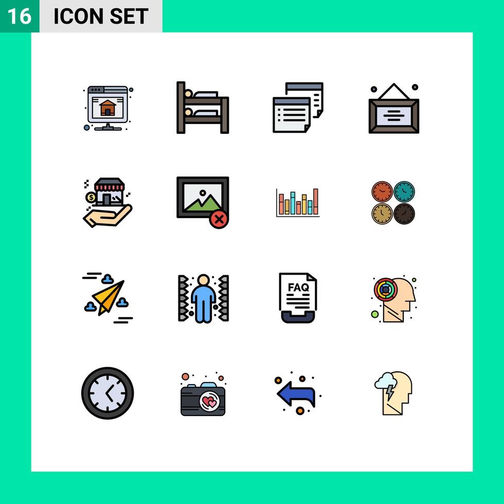 grupo de 16 líneas llenas de color plano signos y símbolos para notas de oficina seguras diploma negocios elementos de diseño de vectores creativos editables