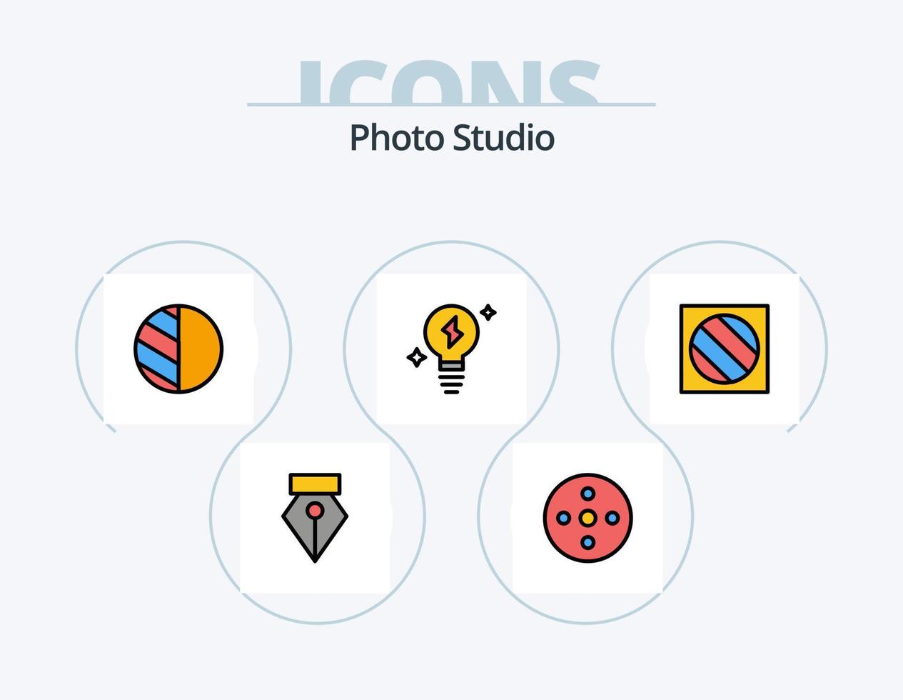 diseño de icono de paquete de 5 iconos llenos de línea de estudio fotográfico. . fotografía. fotografía. fotógrafo. estudio vector