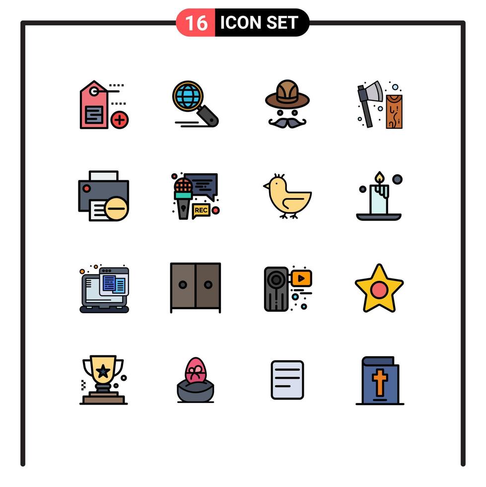 conjunto de 16 iconos de interfaz de usuario modernos signos de símbolos para computadoras de gadgets sombrero de corte de madera elementos de diseño de vectores creativos editables