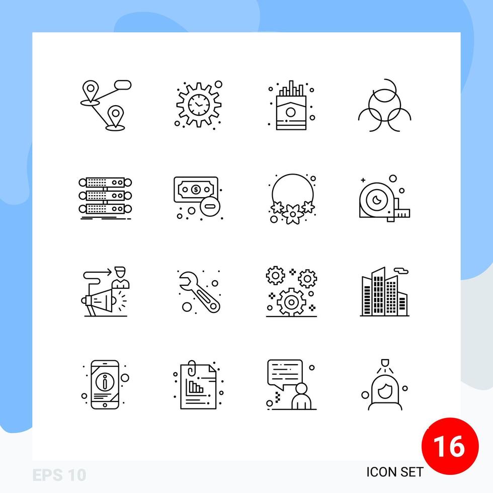 conjunto de 16 iconos modernos de la interfaz de usuario signos de símbolos para la base de datos empresarial servidor de rack de alimentos elementos de diseño vectorial editables vector