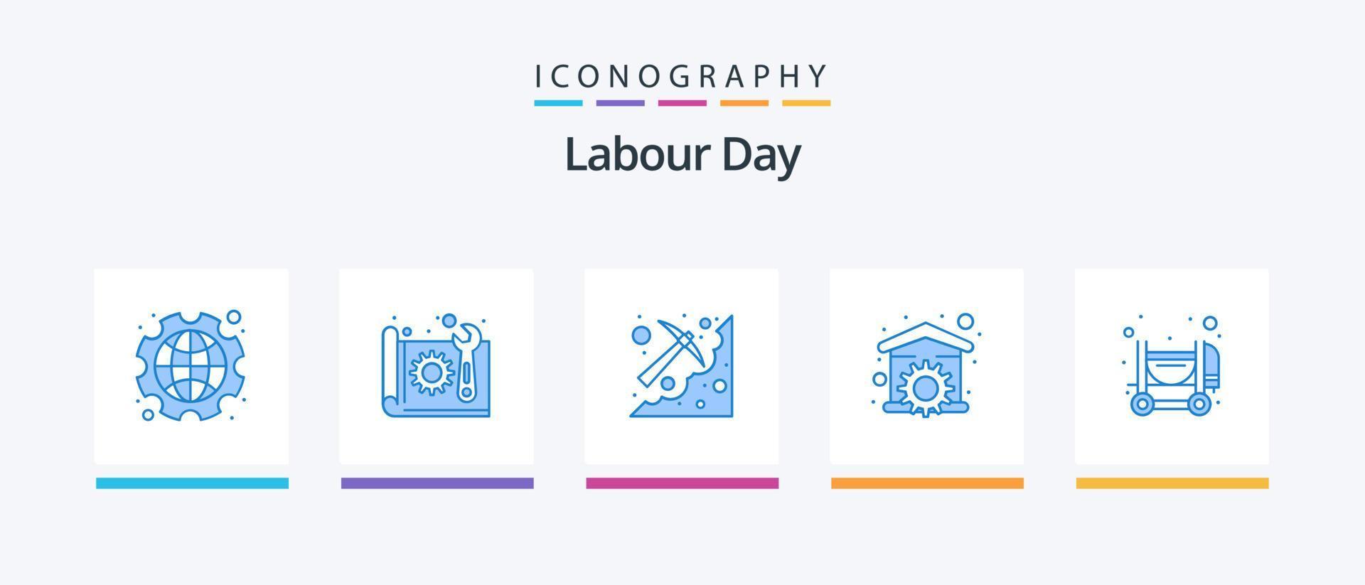 Labour Day Blue 5 Icon Pack Including repair. house. paper. pickaxe. mining. Creative Icons Design vector