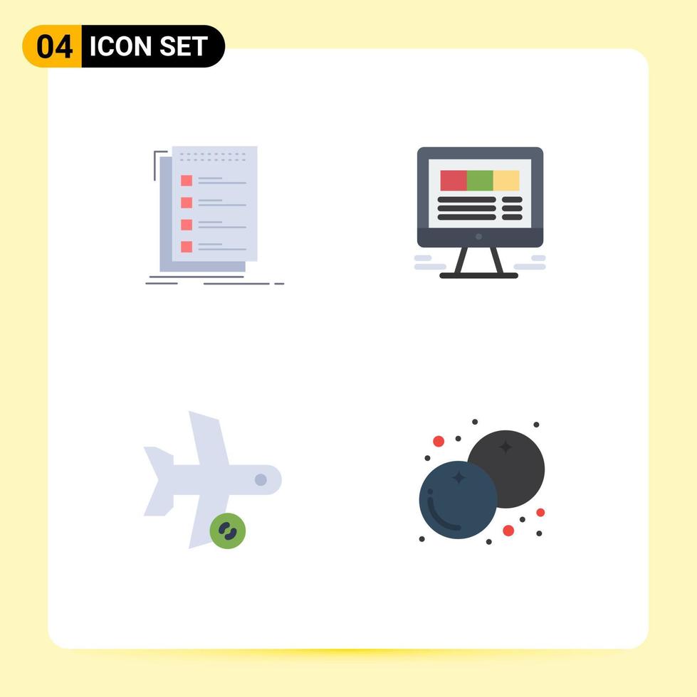 Group of 4 Flat Icons Signs and Symbols for check web task laptop plane Editable Vector Design Elements