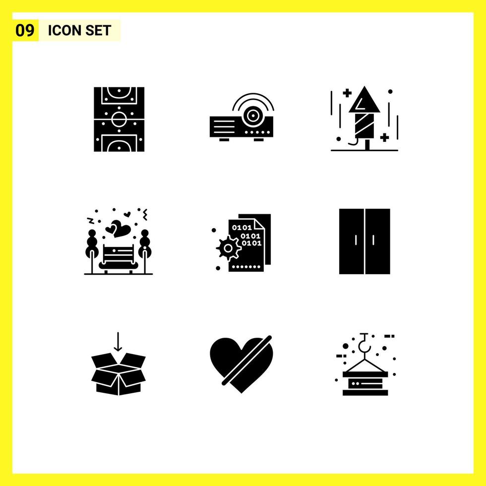 9 Universal Solid Glyphs Set for Web and Mobile Applications codding park celebration night night date Editable Vector Design Elements