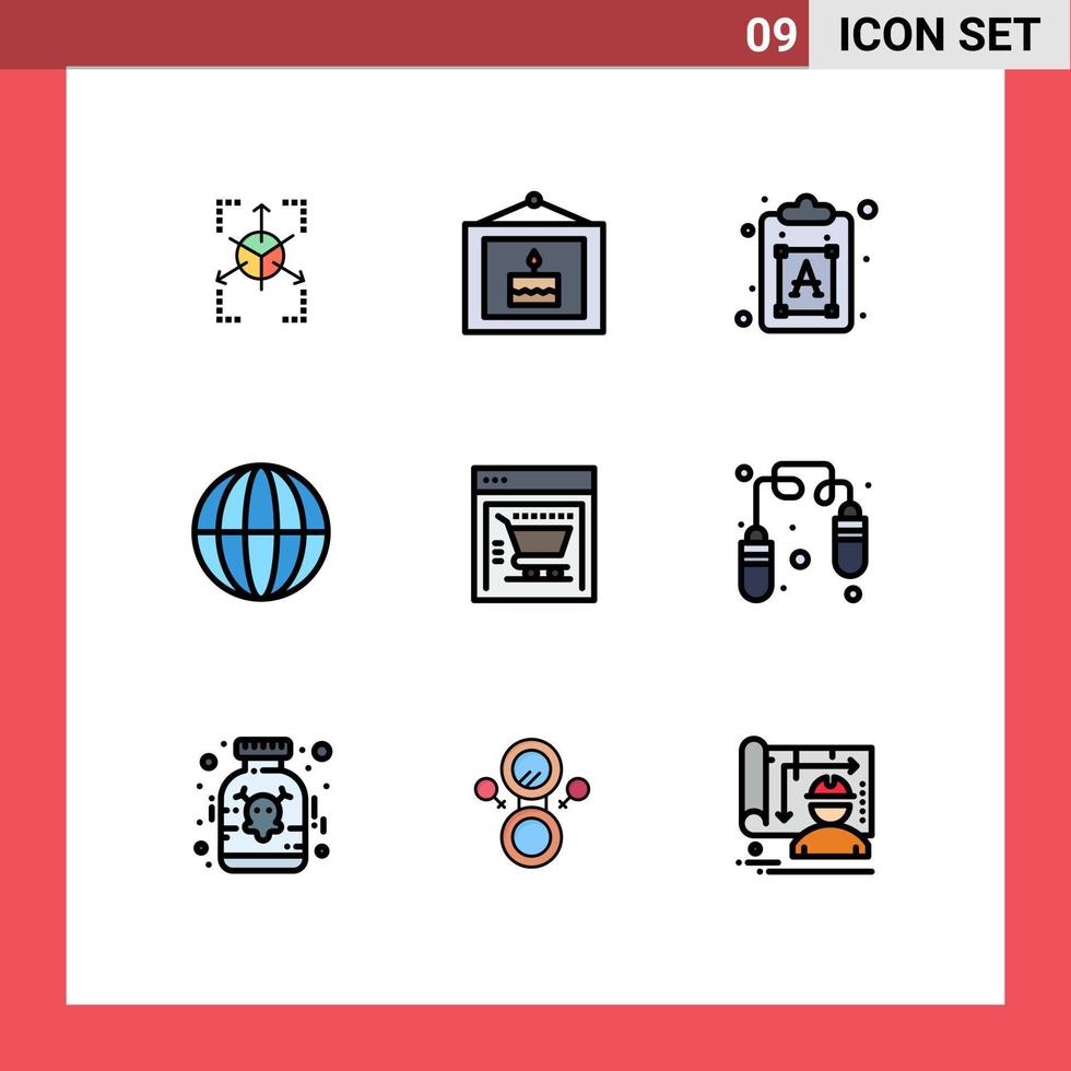 Set of 9 Modern UI Icons Symbols Signs for shopping cart internet creative globe earth Editable Vector Design Elements