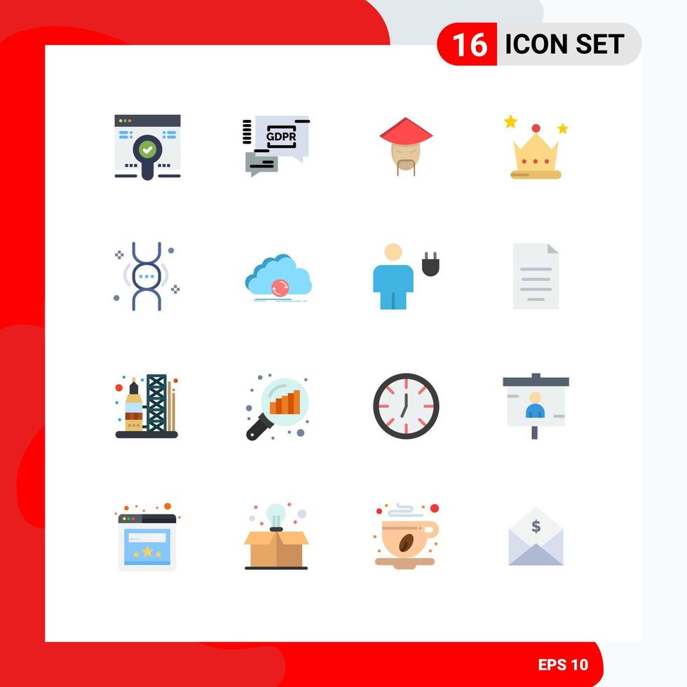 conjunto moderno de 16 colores planos y símbolos como herencia adn china corona premio paquete editable de elementos de diseño de vectores creativos