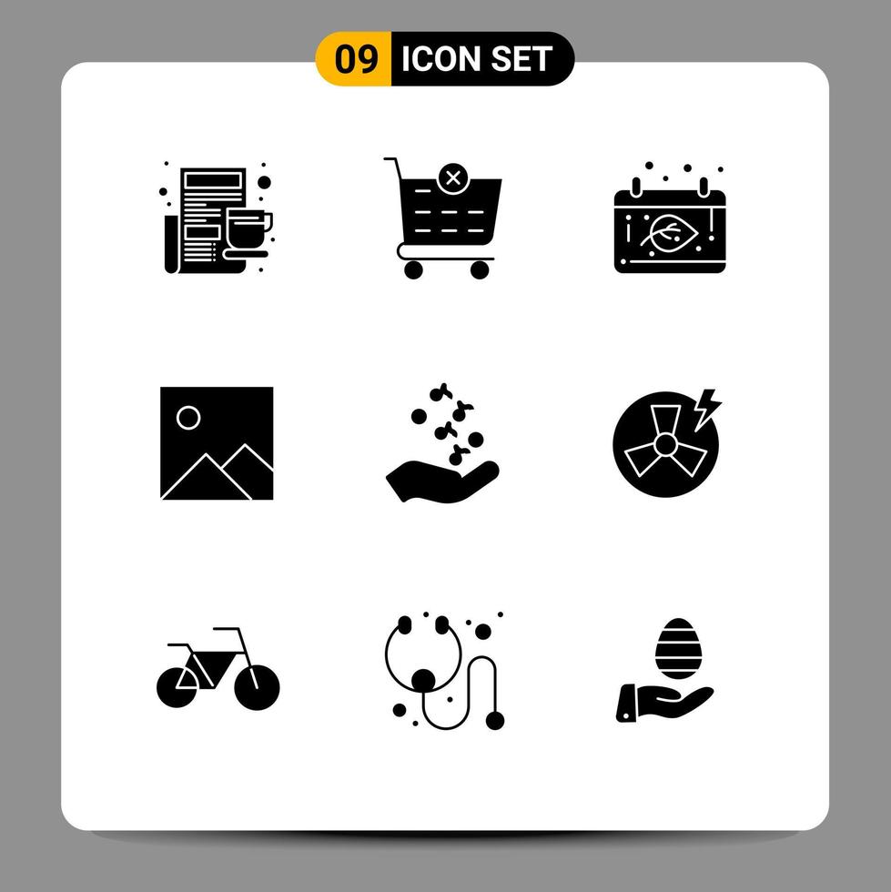 9 User Interface Solid Glyph Pack of modern Signs and Symbols of rock hand calendar fist image Editable Vector Design Elements