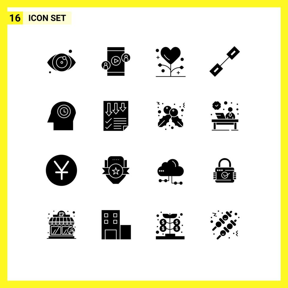 User Interface Pack of 16 Basic Solid Glyphs of head linked fitness link chain Editable Vector Design Elements