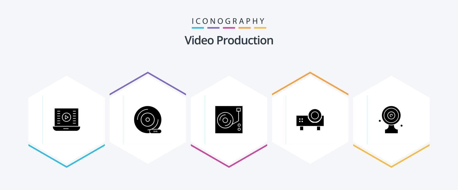 Video Production 25 Glyph icon pack including projector. multimedia. peripheral device. disk vector