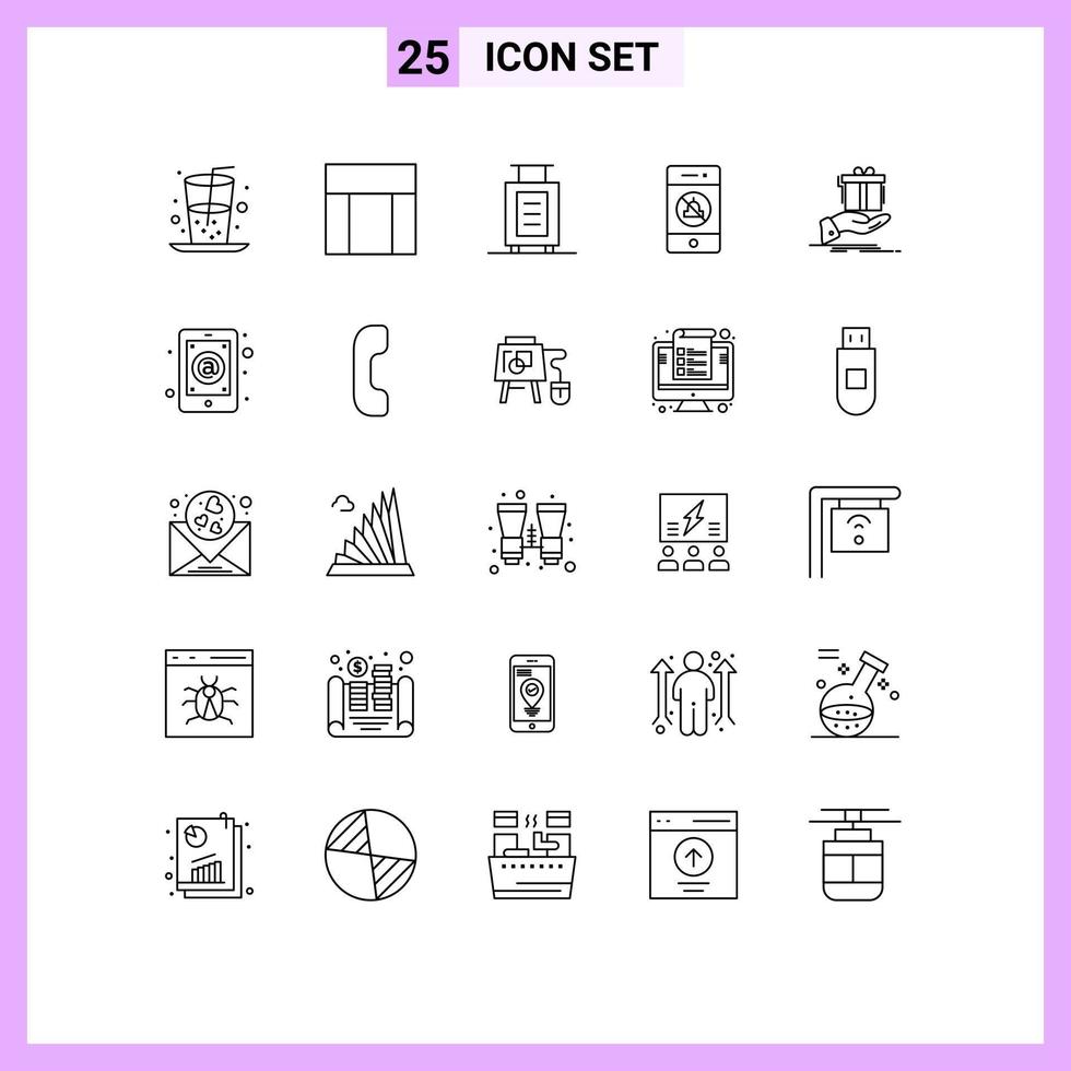 Pack of 25 creative Lines of solution gift bag technology mute Editable Vector Design Elements