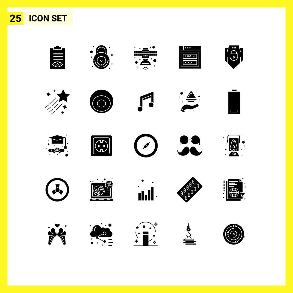 Universal Icon Symbols Group of 25 Modern Solid Glyphs of shield internet secure transmission satellite Editable Vector Design Elements