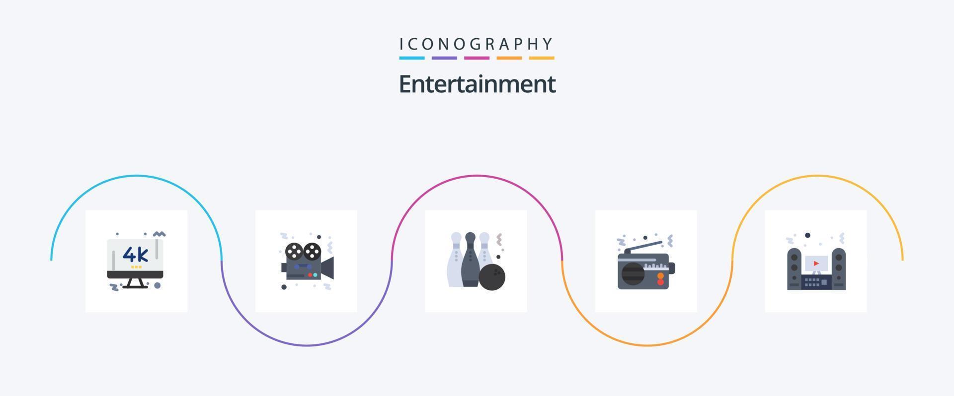 paquete de iconos de 5 planos de entretenimiento que incluye dispositivo. radio. película. tocar. bola vector