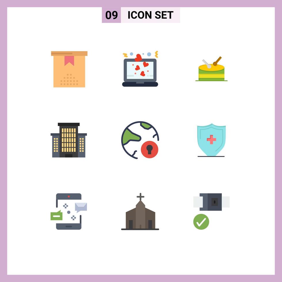 Pictogram Set of 9 Simple Flat Colors of protection online drum internet office Editable Vector Design Elements