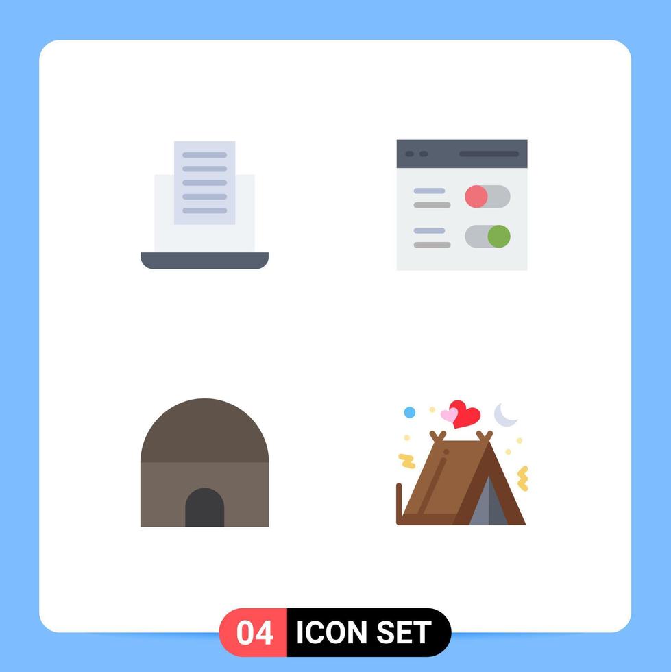 Pack of 4 creative Flat Icons of laptop islamic building communication user camping Editable Vector Design Elements