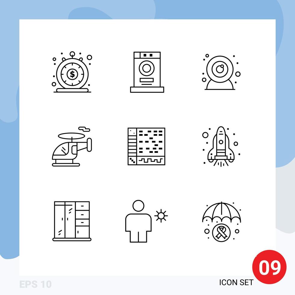 Set of 9 Modern UI Icons Symbols Signs for audio ableton machine vehicle helicopter Editable Vector Design Elements