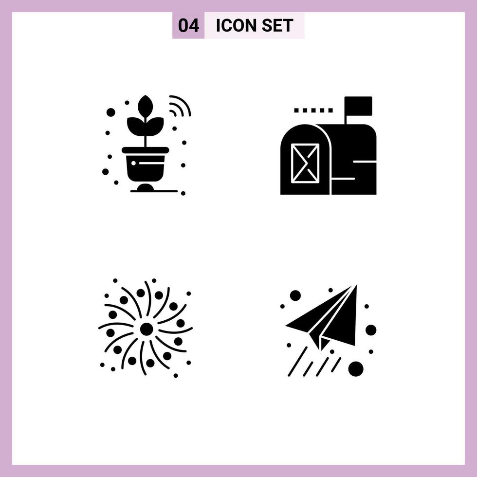 4 Universal Solid Glyphs Set for Web and Mobile Applications plant work wifi mailbox paper plane Editable Vector Design Elements