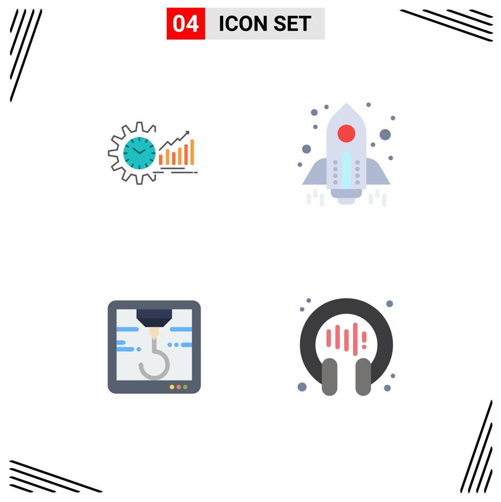 Pack of 4 creative Flat Icons of chart startup market trends printer Editable Vector Design Elements