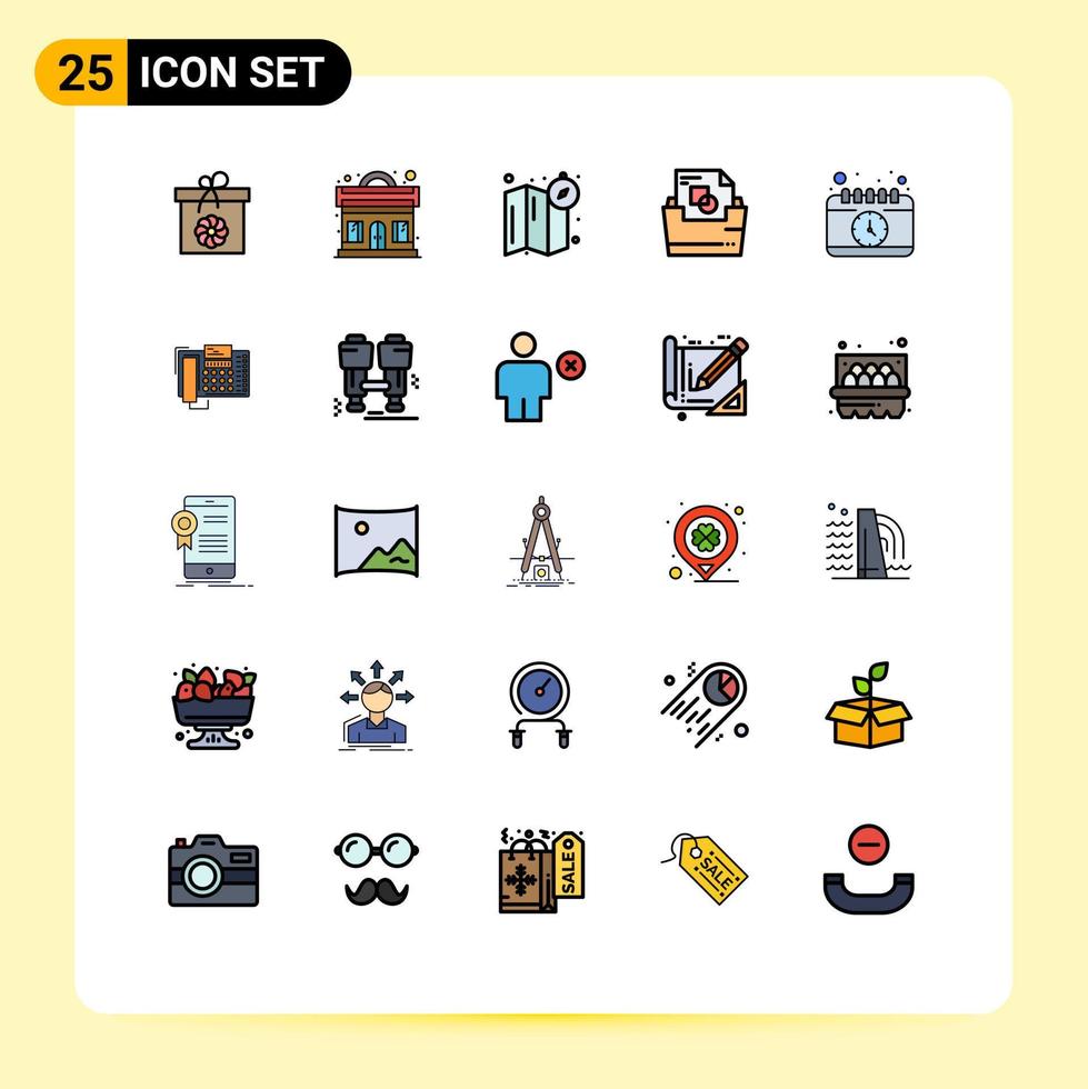 Stock Vector Icon Pack of 25 Line Signs and Symbols for desk calendar compass folder document folder Editable Vector Design Elements