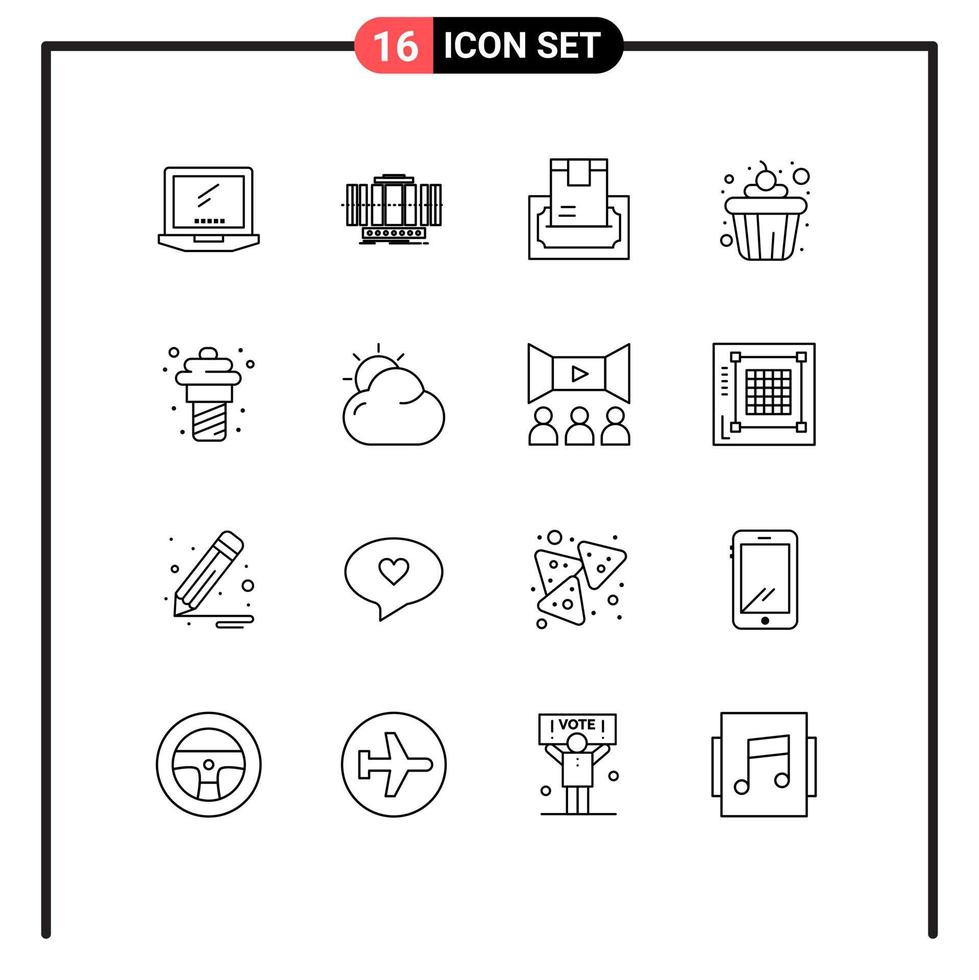 Universal Icon Symbols Group of 16 Modern Outlines of food cake wind payment delivery Editable Vector Design Elements