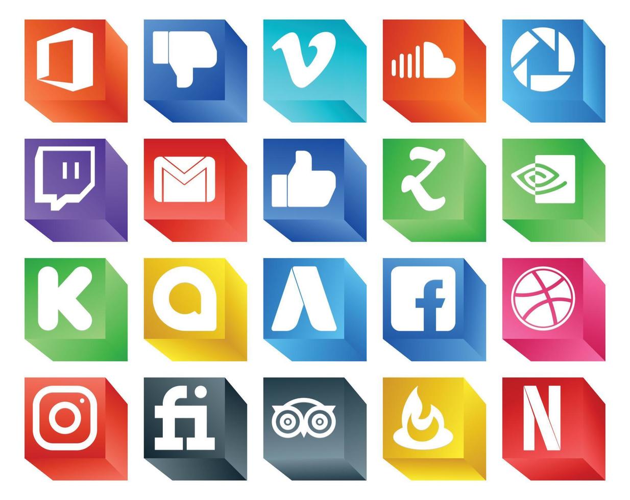 20 Social Media Icon Pack Including adwords kickstarter twitch nvidia like vector