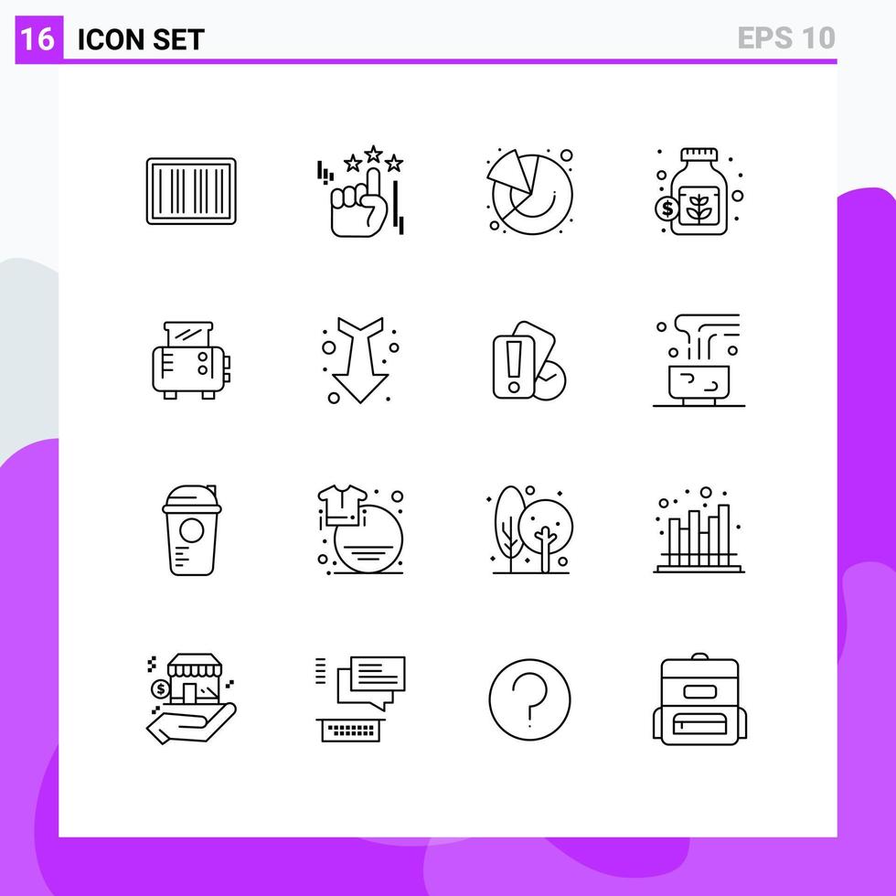 User Interface Pack of 16 Basic Outlines of toaster toast finance savings jar Editable Vector Design Elements