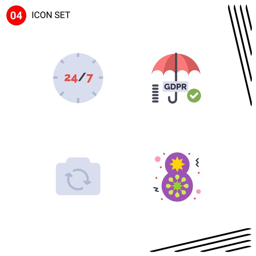 Set of 4 Vector Flat Icons on Grid for all day camera help security basic Editable Vector Design Elements