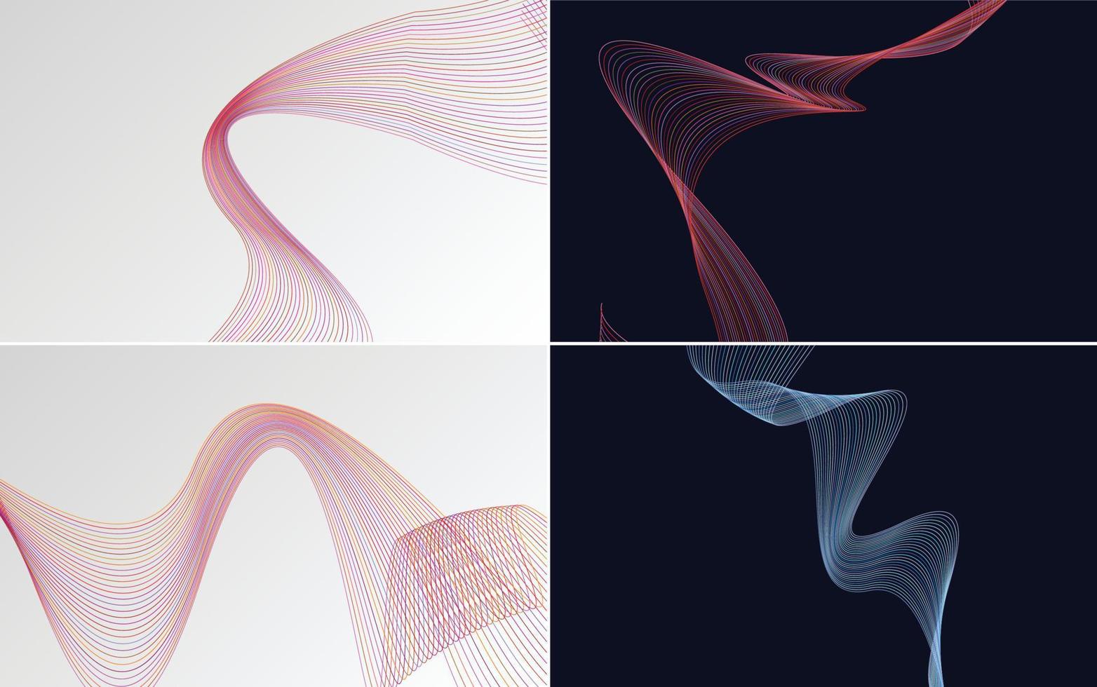 Set of 4 geometric wave pattern background Abstract waving line vector