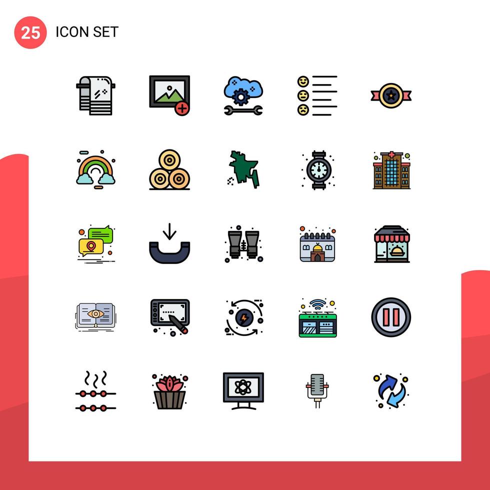 25 Thematic Vector Filled line Flat Colors and Editable Symbols of belt emojis cloud preferences text format Editable Vector Design Elements